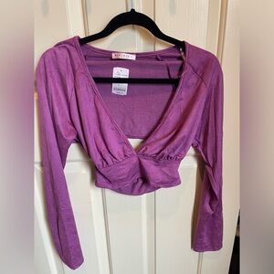 Blue Blush Cutout Back V Neck Violet Long Sleeve Crop Top Soft